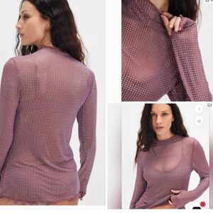 NWT Free People Dance All Night Crystal Embellished Mesh Long Sleeve Top M